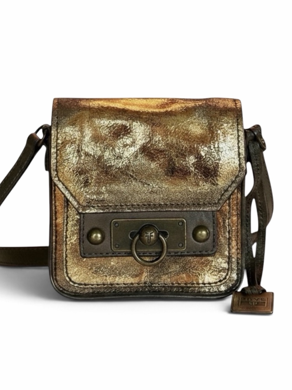 Frye Cameron Mini Gold Crackle Crossbody Bag